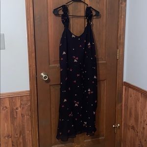 Long Black Dress with Small Floral Print